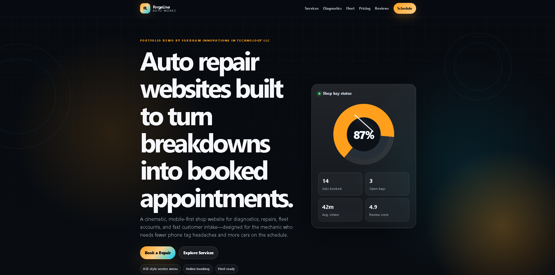 Automotive repair website demo by Fordham Innovations